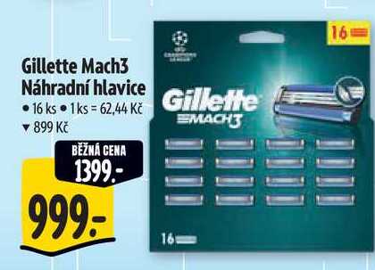 Gillette Mach3 Náhradní hlavice, 16 ks