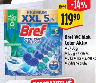 Bref WC blok Color Aktiv, 5x 50 g 