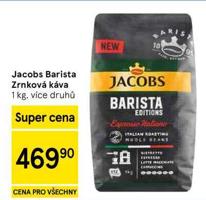 Jacobs Barista Zrnková káva, 1 kg, více druhů   v akci
