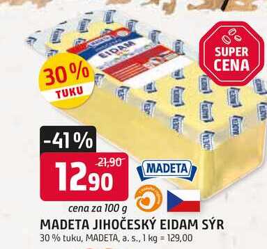 MADETA JIHOČESKÝ EIDAM SÝR 30% tuku, 100g