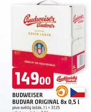BUDWEISER BUDVAR ORIGINAL 8x 0,5 L pivo světlý ležák