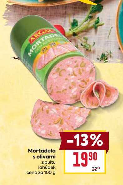 Mortadela s olivami z pultu lahůdek cena za 100 g 