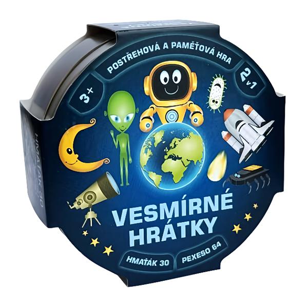 Teddies Vesmírné hrátky 2v1, společenská hra v plechové krabičce
