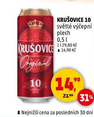 KRUŠOVICE 10 světlé výčepní plech, 0,5 l