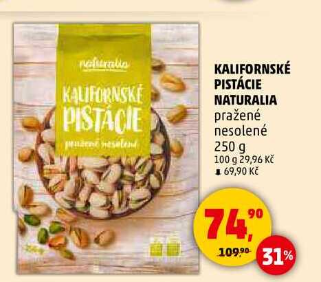 KALIFORNSKÉ PISTÁCIE NATURALIA pražené nesolené, 250 g