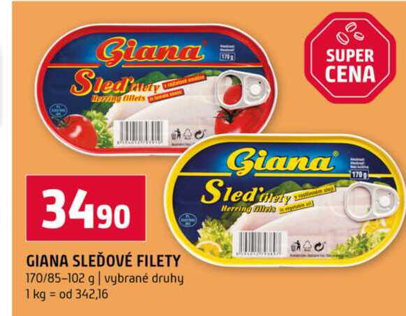 GIANA SLEĎOVÉ FILETY 170/85-102 g vybrané druhy 