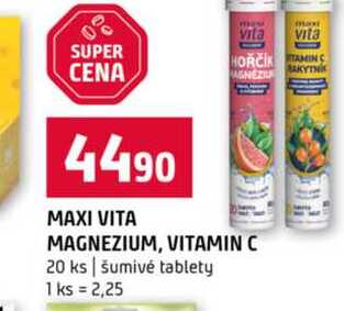 MAXI VITA MAGNEZIUM, VITAMIN C 20 ks šumivé tablety