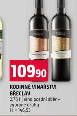 RODINNÉ VINAŘSTVÍ BŘECLAV 0,75l vino pozdní sběr vybrané druhy 