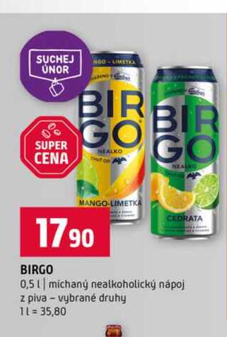 BIRGO 0,5l míchaný nealkoholický nápoj z piva vybrané druhy 