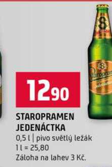 STAROPRAMEN JEDENÁCTKA 0,5l pivo světlý ležák 