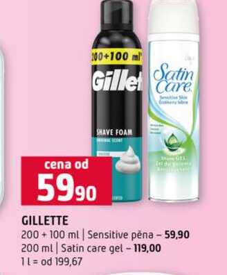 GILLETTE 200+100 ml Sensitive pěna 200 ml Satin care gel 