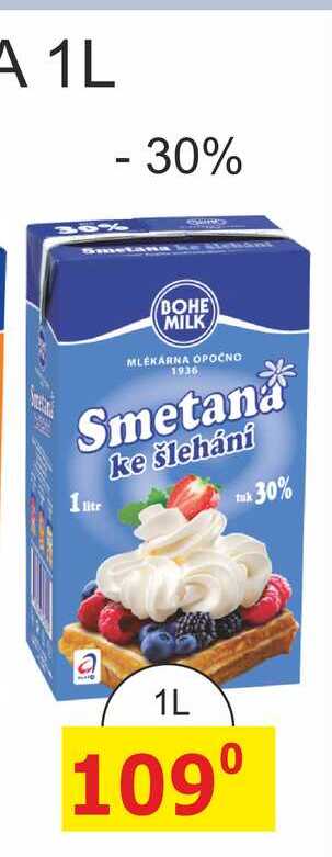 BOHE MILK Smetana ke šlehání Tuk 30% 1L