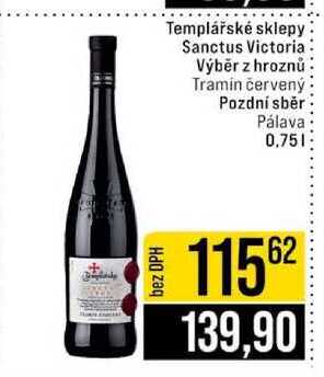 Templářské sklepy Sanctus Victoria Výběr z hroznů Tramin červený Pozdní sběr Pálava 0,75l