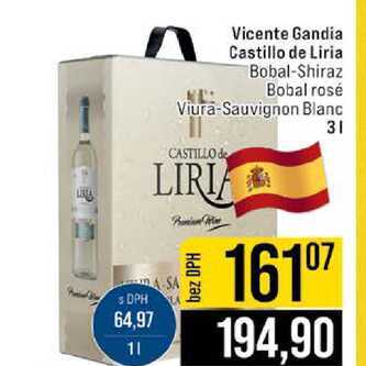 Vicente Gandia Castillo de Liria Bobal-Shiraz Bobal rosé Viura Sauvignon Blanc 3l