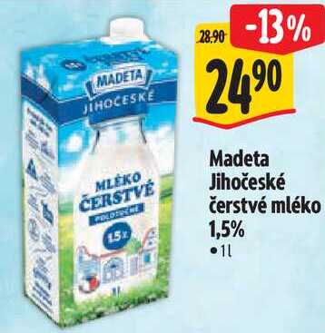 Madeta Jihočeské čerstvé mléko 1,5%, 1 l