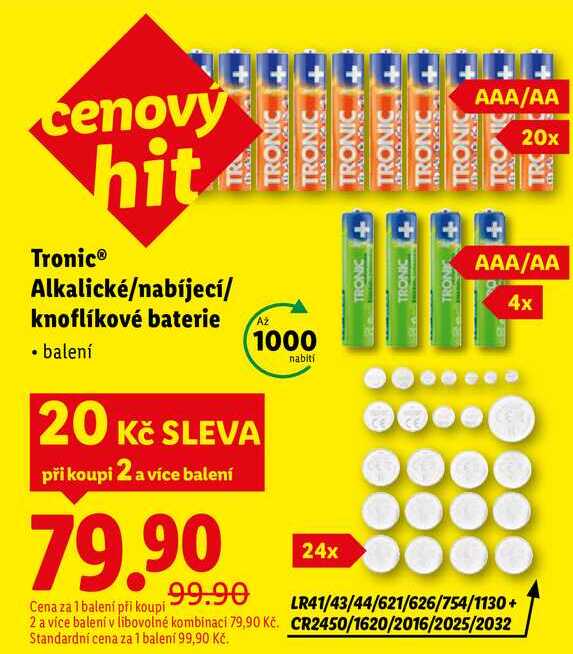 Tronic Alkalické/nabíjecí/knoflíkové baterie