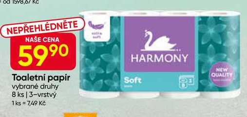 Harmony Toaletní papír vybrané druhy 8 ks, 3-vrstvý