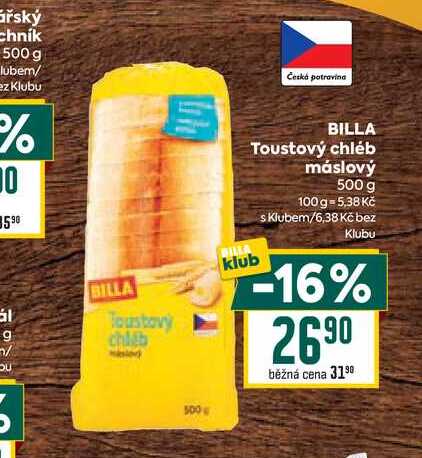 BILLA Toustový chléb máslový 500 g