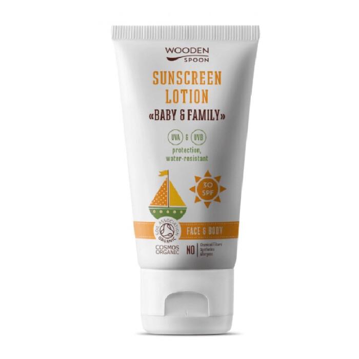 Woodenspoon Opalovací tělové mléko Baby&Family SPF30 v tubě - neviditelný zinek 100ml