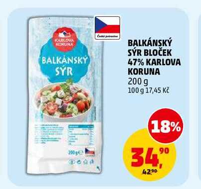 BALKÁNSKÝ SÝR BLOČEK 47% KARLOVA KORUNA, 200 g