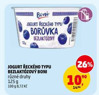 JOGURT ŘECKÉHO TYPU BEZLAKTÓZOVÝ BONI, 125g 
