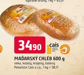 MAĎARSKÝ CHLÉB 600 g veka, kulatý, krájený, balený 