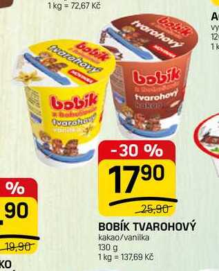 BOBÍK TVAROHOVÝ kakao/vanilka 130 g