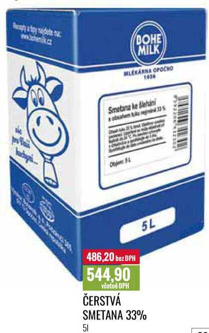 ČERSTVÁ SMETANA 33% 5l