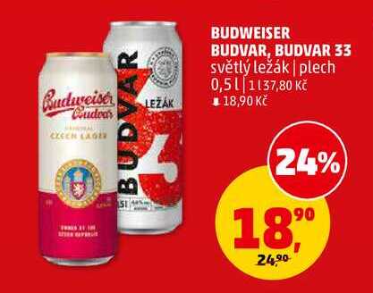 BUDWEISER BUDVAR světlý ležák plech, 0,5 l