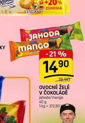 OVOCNÉ ŽELÉ V ČOKOLÁDĚ jahoda/mango 40 g 