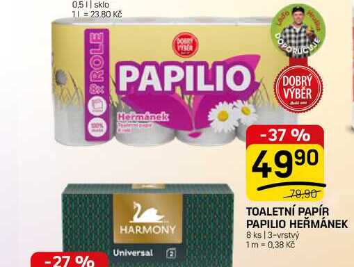 TOALETNÍ PAPÍR PAPILIO HEŘMÁNEK 8 ks | 3-vrstvý 
