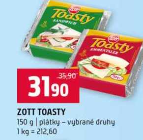 ZOTT TOASTY 150 g plátky vybrané druhy
