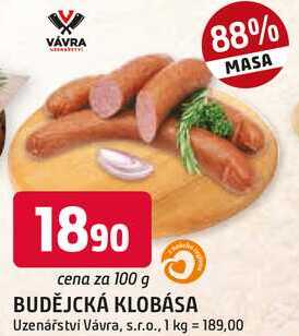 BUDĚJCKÁ KLOBÁSA 100g
