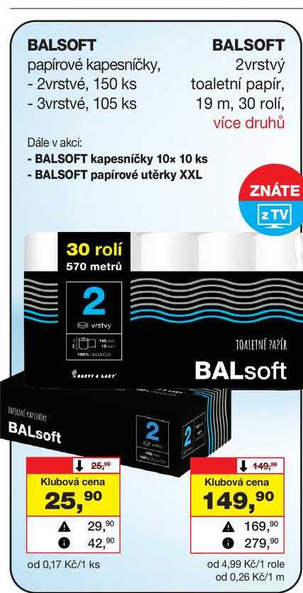 BALSOFT papírové kapesníčky, - 2vrstvé, 150 ks