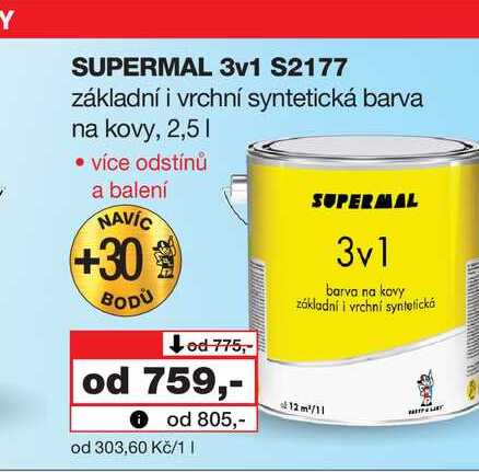 SUPERMAL 3v1 S2177 základní i vrchní syntetická barva na kovy, 2,5l