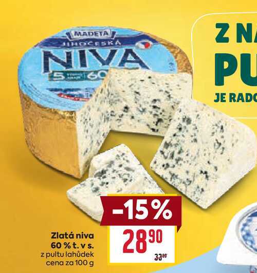 Zlatá niva 60% t. vs. z pultu lahůdek cena za 100 g 