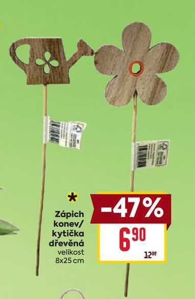 Zápich konev/ kytička dřevěná velikost 8x25 cm