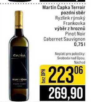Martin Čapka Terroir pozdní sběr Ryzlink rýnský Frankovka výběr z hroznů Pinot Noir Cabernet Sauvignon 0,75l