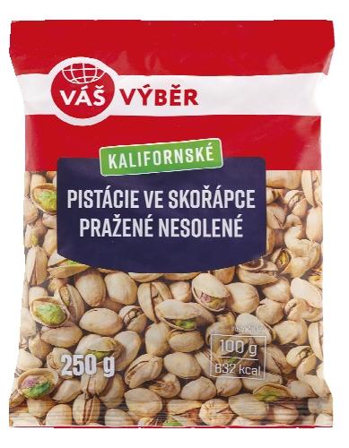 VÁŠ VÝBĚR Kalifornské pistácie pražené nesolené, 250 g