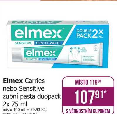 Elmex Carries nebo Sensitive zubní pasta duopack 2x 75 ml  