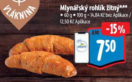 Mlynářský rohlík žitný, 60 g 