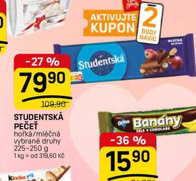 STUDENTSKÁ PEČEŤ hořká/mléčná vybrané druhy 225-250 g 