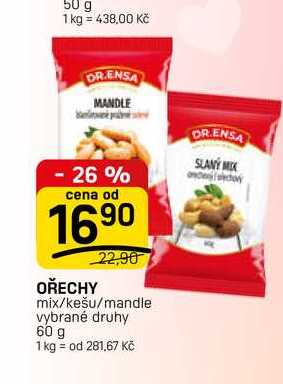 OŘECHY mix/kešu/mandle vybrané druhy 60 g 
