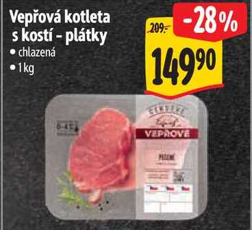 Vepřová kotleta s kostí - plátky, 1 kg