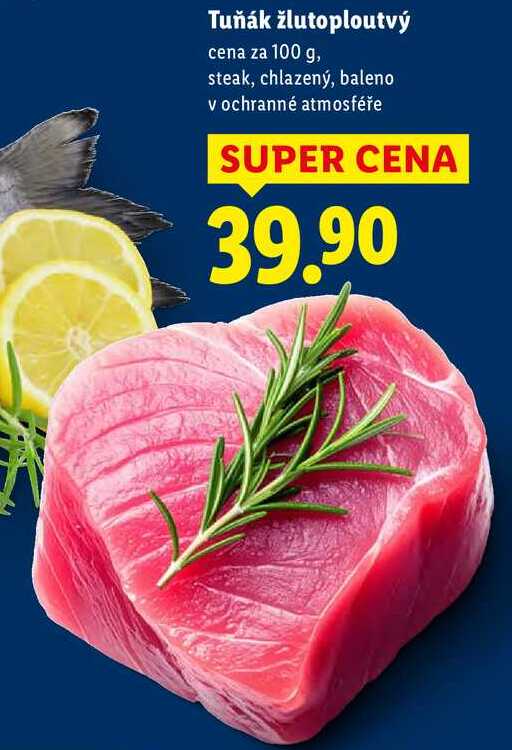 Tuňák žlutoploutvý, cena za 100 g