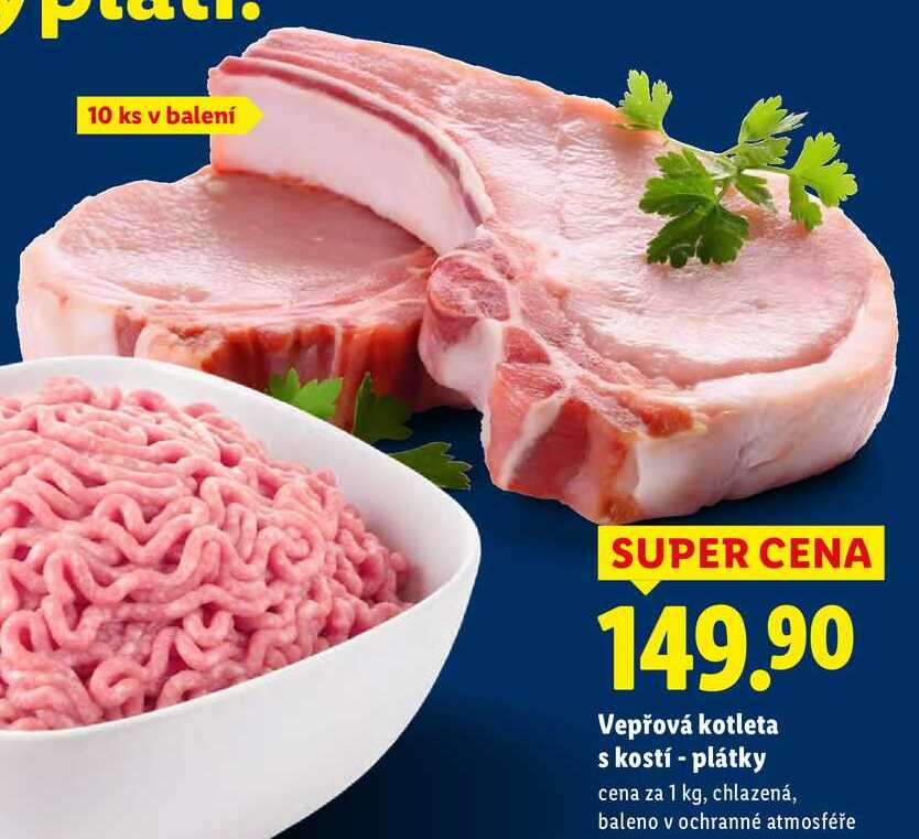 Vepřová kotleta s kostí - plátky, cena za 1 kg