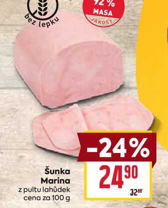 Šunka Marina z pultu lahůdek cena za 100 g 