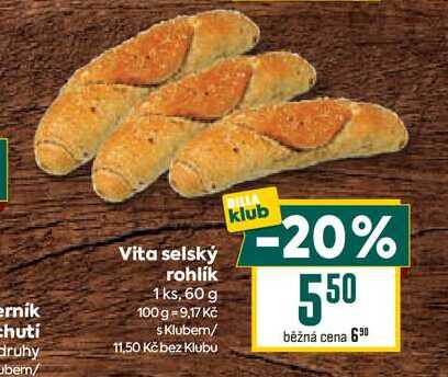 Vita selský rohlík 1ks, 60 g