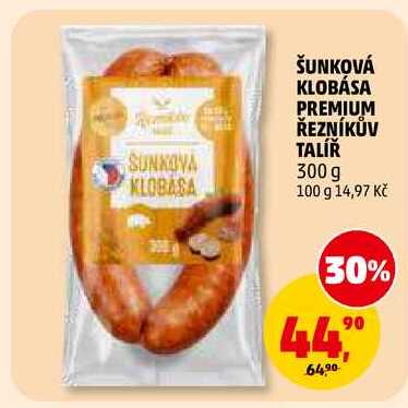 ŠUNKOVÁ KLOBÁSA PREMIUM ŘEZNÍKŮV TALÍŘ, 300 g 