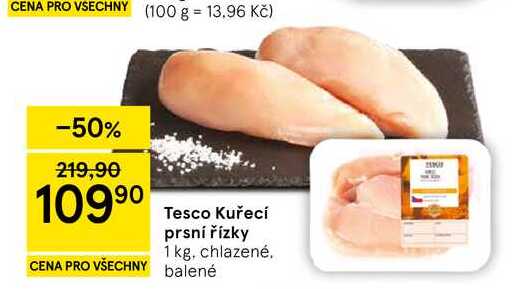 Tesco Kuřecí prsní řízky, 1 kg, chlazené 